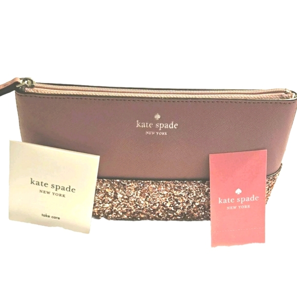 NewKATE SPADE City Scape Glitter Little Shiloh Luxury Cosmetics Case Dusty Peony - Picture 1 of 9
